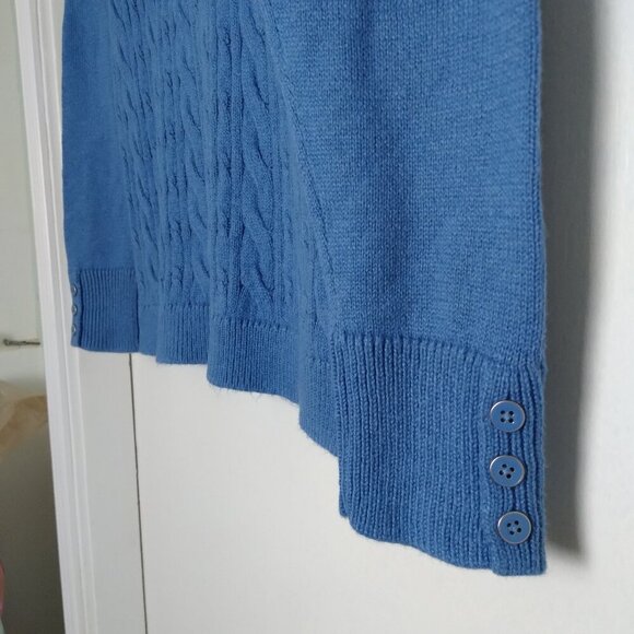 Cornflower Blue Crew Neck Cable Body Long Sleeve Button Cuff Sweater NWT SzMp - Picture 3 of 5